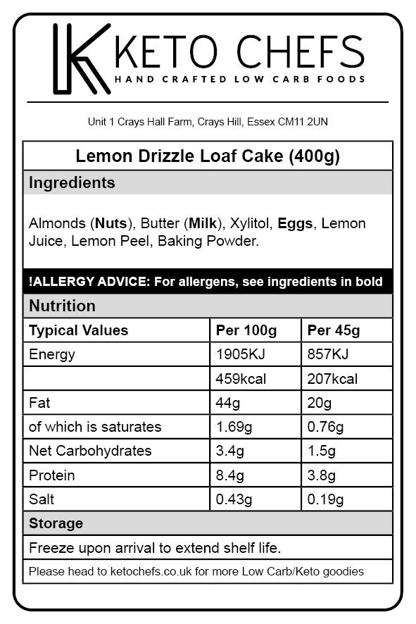 Low Carb Lemon Drizzle Loaf Cake Ingredients