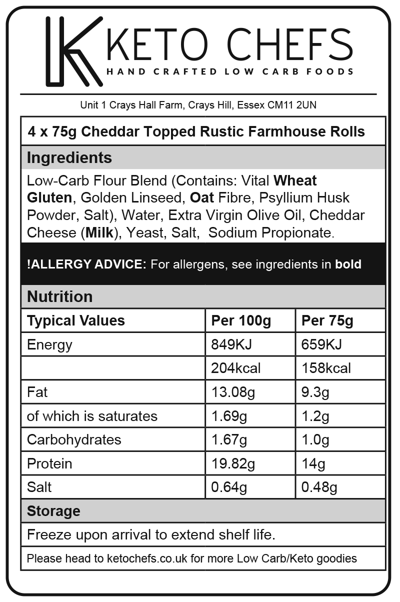 Low Carb Chedder Rustic Roll Ingredients