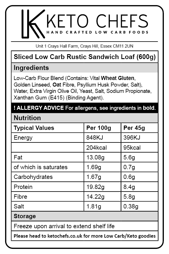 Low Carb Rustic Sandwich Loaf Ingredients