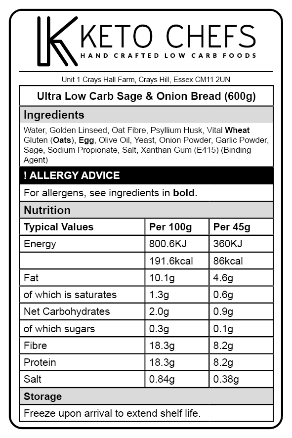 Ultra Low Carb Sage Onion Bread Ingredients