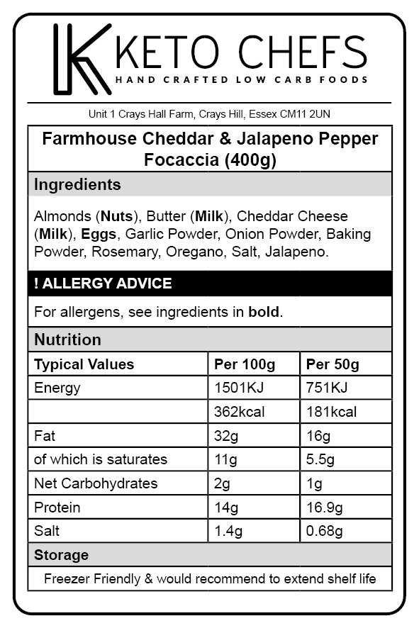 Low Carb Cheddar Jalapeno Pepper Focaccia Ingredients