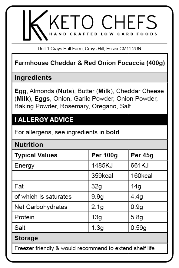 Low Carb Cheddar Red Onion Focaccia Ingredients