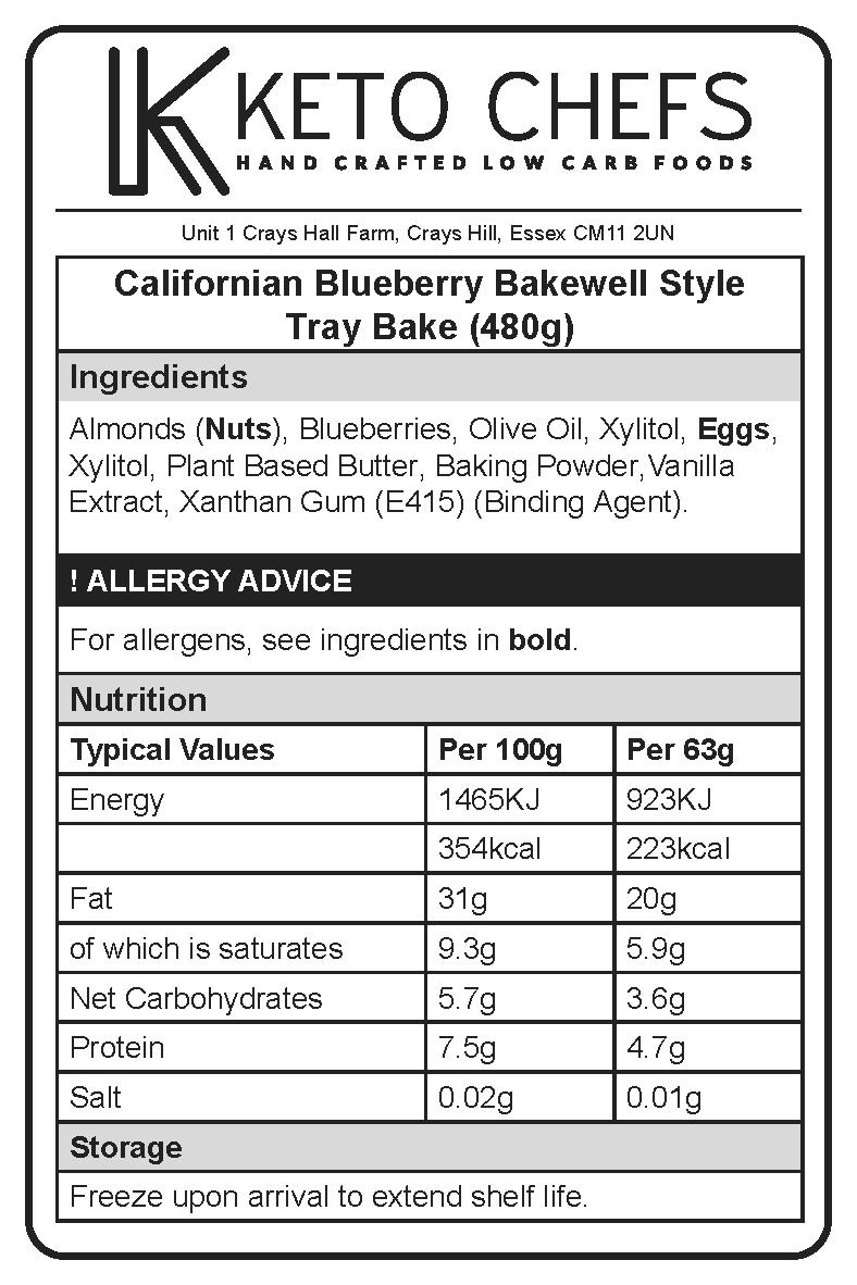 Californian Blueberry Bakewell Style Tray Bake 6/8 Portions (FREEZER FRIENDLY) 480g