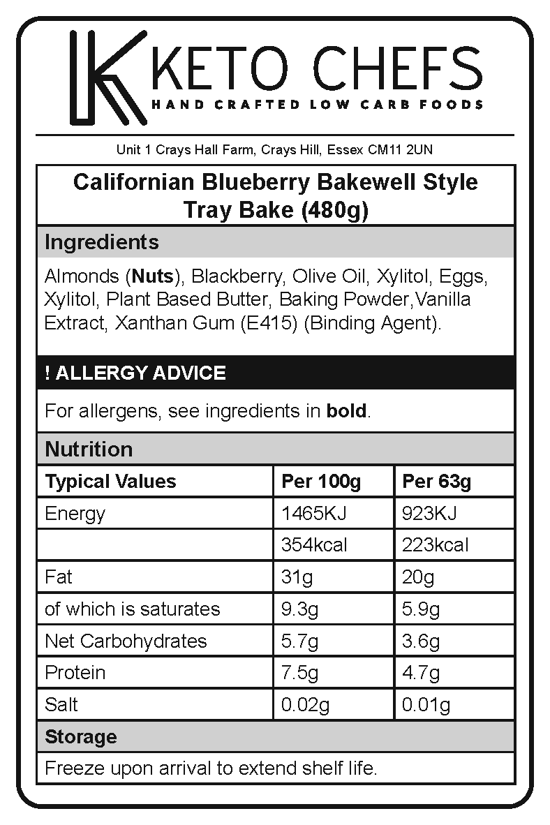 Low Carb Californian Blueberry Bakewell Style Tray Bake Ingredients