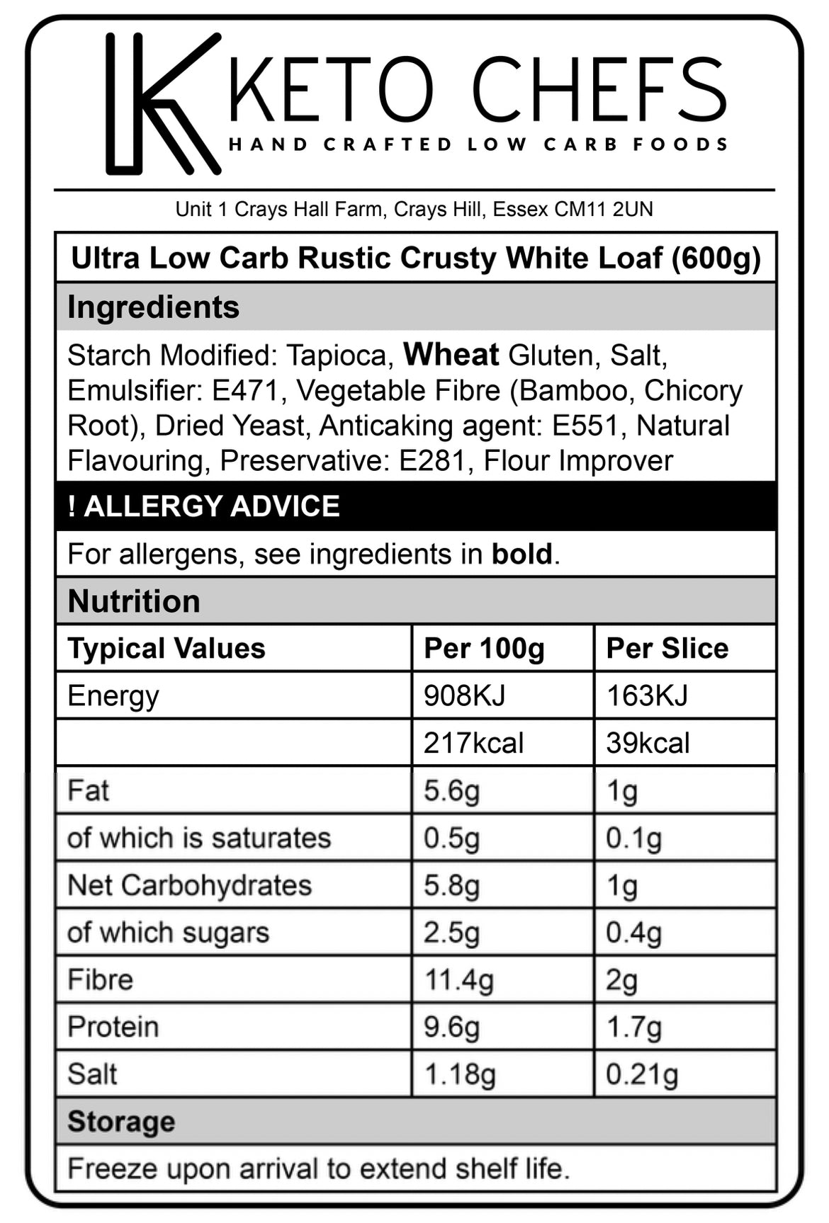 Ultra Low Carb Rustic Crusty White Loaf Ingredients