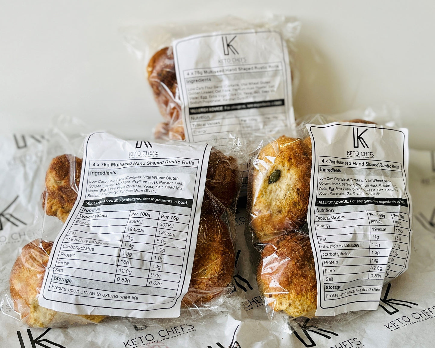 BUNDLE 3x 4 x 75g Ultra Low Carb Multiseed Hand Shaped Rustic Farmhouse Rolls (FREEZER FRIENDLY)