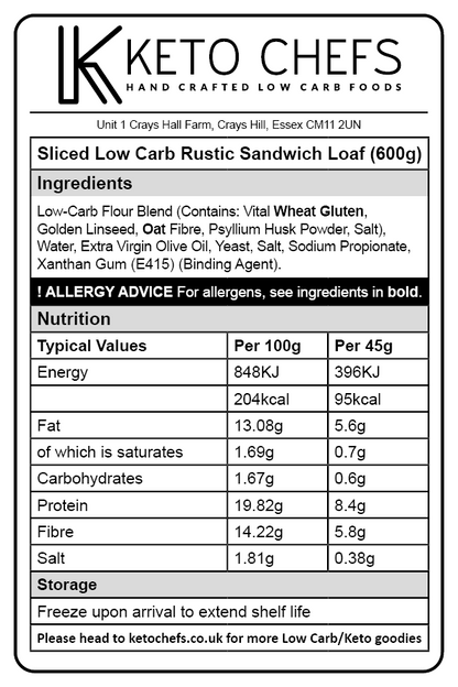Low Carb Rustic Sandwich Loaf Ingredients