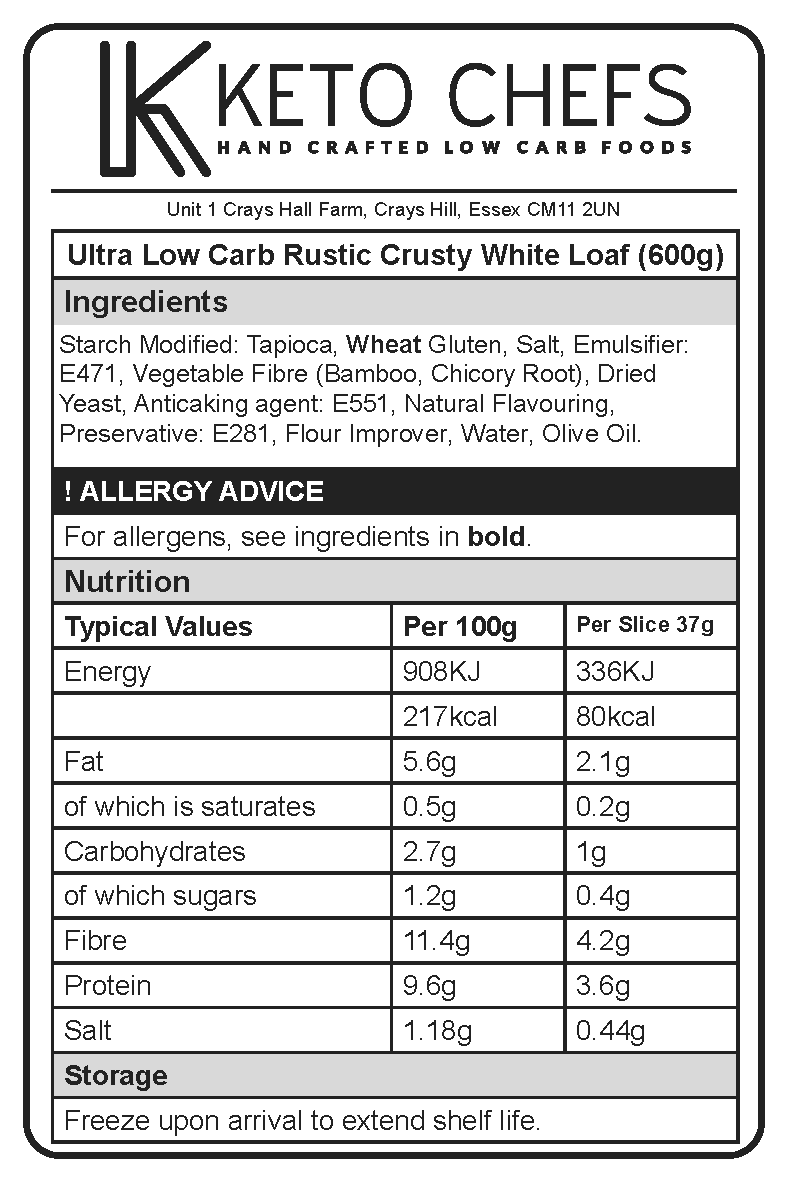 Ultra Low Carb Crusty White Loaf 600g (FREEZER FRIENDLY)