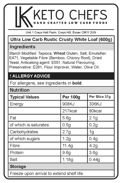 Ultra Low Carb Crusty White Loaf 600g (FREEZER FRIENDLY)