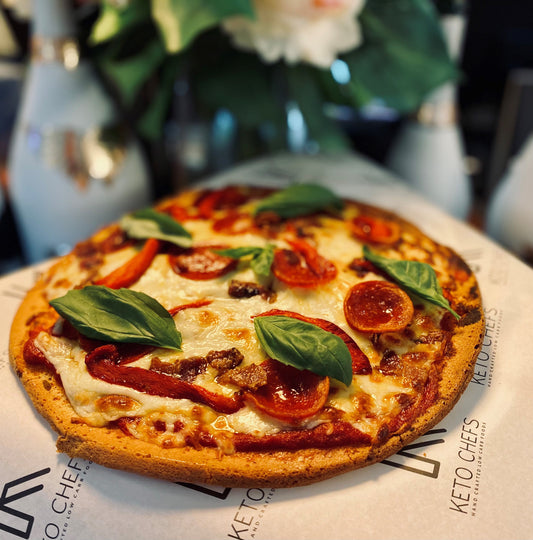PIZZA PACK Keto Chefs Tomato & Basil Sauce 350g & 11 inch High Protein x 2, Gluten & Grain Free Pizza Bases 2x 300g (freezer friendly)
