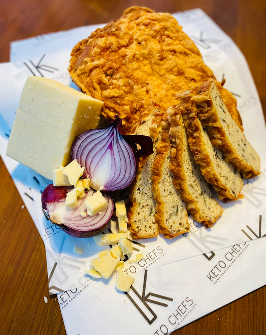 Keto Chefs Farmhouse Cheddar & Roasted Red Onion Focaccia Style Bread 8/10 portions (freezer friendly) 400g