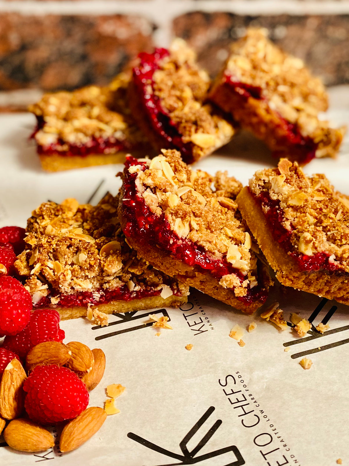 Raspberry Compote with Cinnamon & flaked Almond Crumble Tray Bake 6 /8 PORTIONS (FREEZER FRIENDLY) 500g