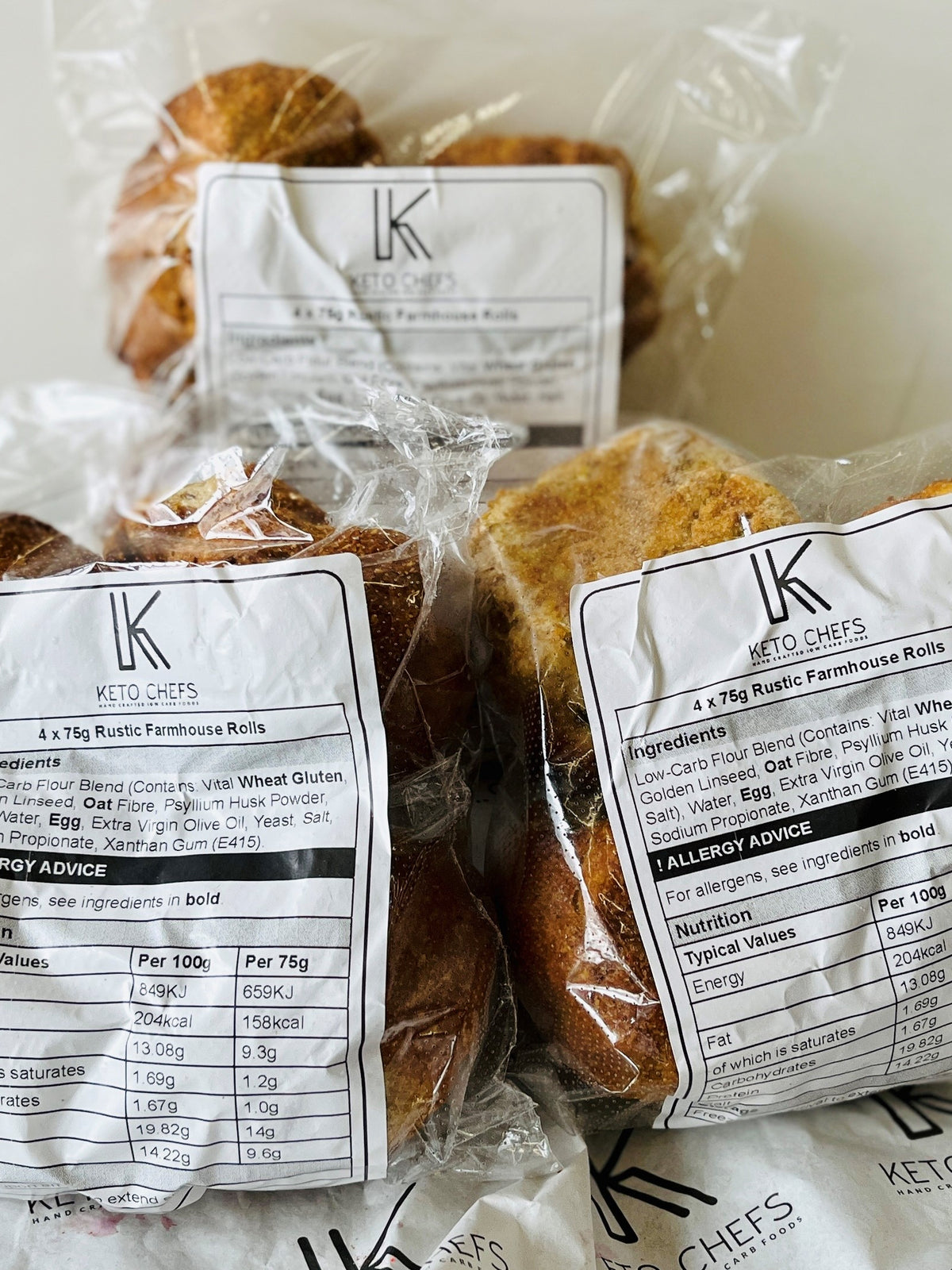 BUNDLE 3x 4 x 75g Ultra Low Carb Hand Shaped Rustic Farmhouse Rolls (FREEZER FRIENDLY)
