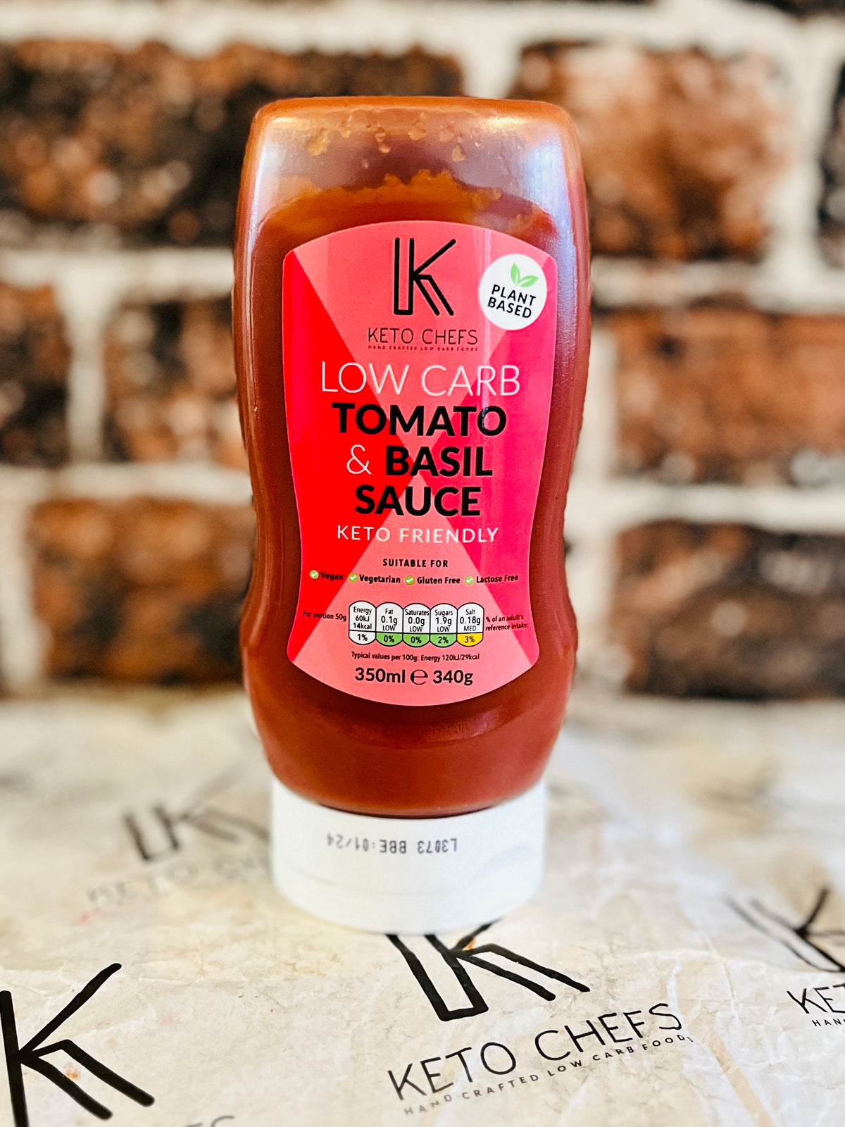 Keto Chefs Low Carb Tomato & Basil Plant Based Allergen Free Sauce, 350 ml